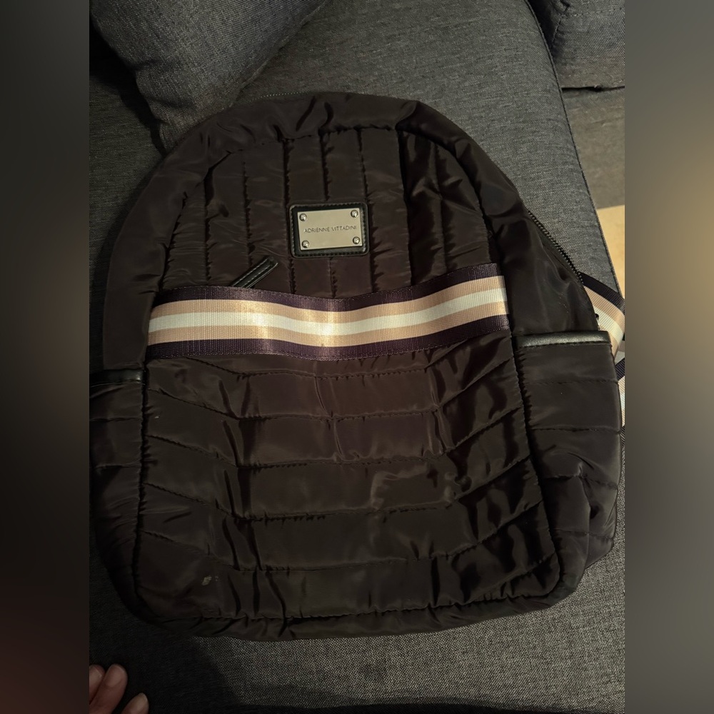 Adrienne Vittadini Black and Purple Backpack with Quilted Design